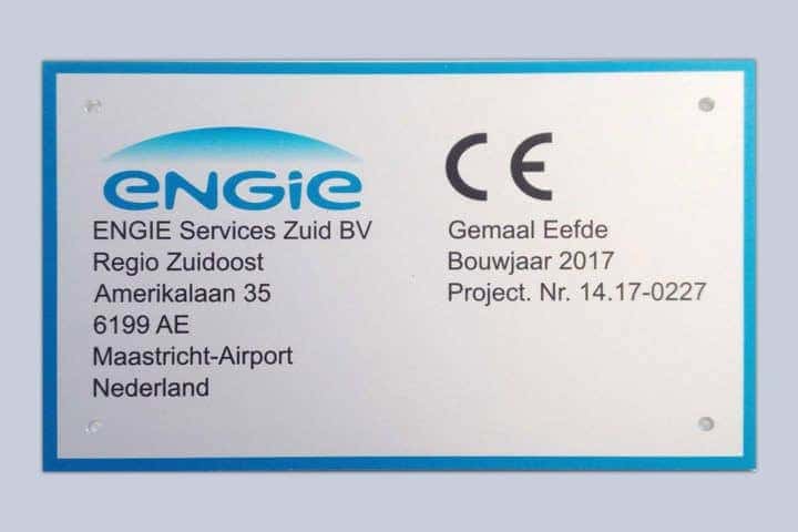 Typeplaat van aluminium onderdruk in full colour voor Engie