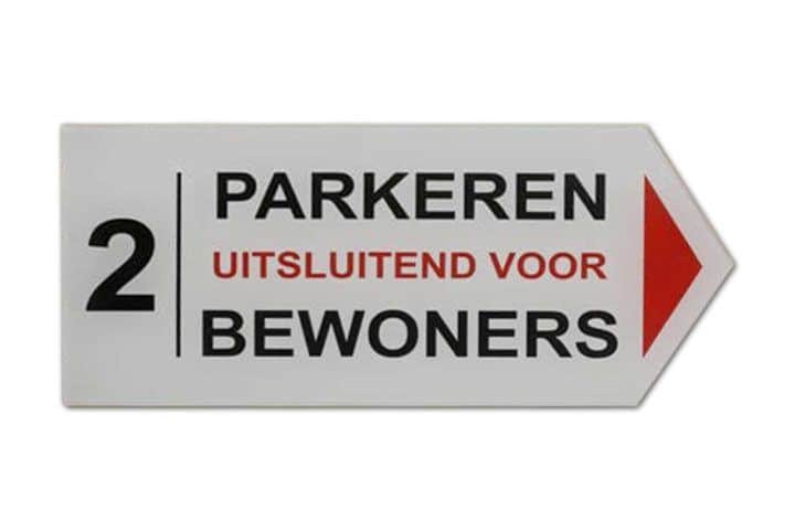 Bewegwijzering - Gravoglas spiegel wit parkeerbord