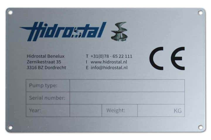 Aluminium typeplaat in onderdruk met CE markering