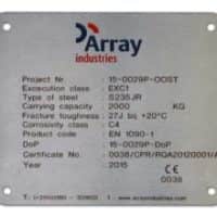RVS Typeplaat met gegevens machine en logo van Array