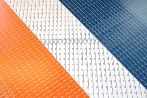 Resopal plaatjes oranje, wit en blauw