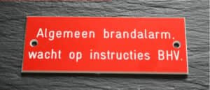 Kunststof plaatje brandalarm, resopal