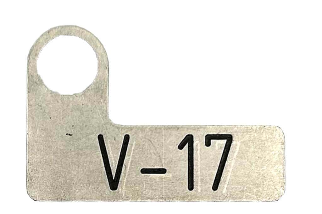 Een RVS merklabel, metalen plaatje door middel van frees met inlakken bewerkt door Gravure85