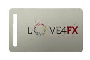 Merklabel, metalen plaatje, aluminium onderdruk, Love4FX