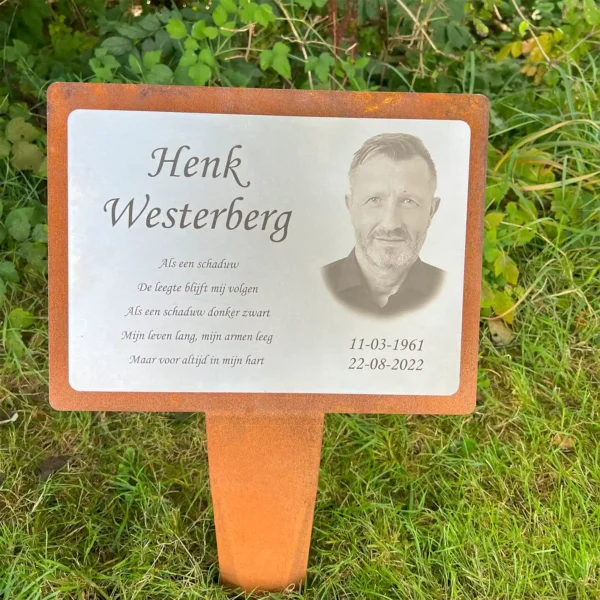 Grafmonument Standvastig Cortenstaal en RVS Lasergravure en foto of afbeelding Foto 5