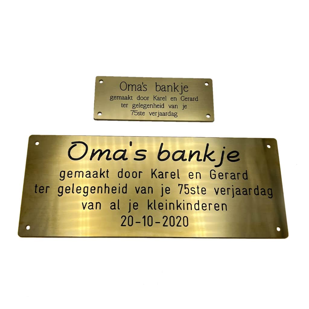 Messing bankplaatje met freesgravure