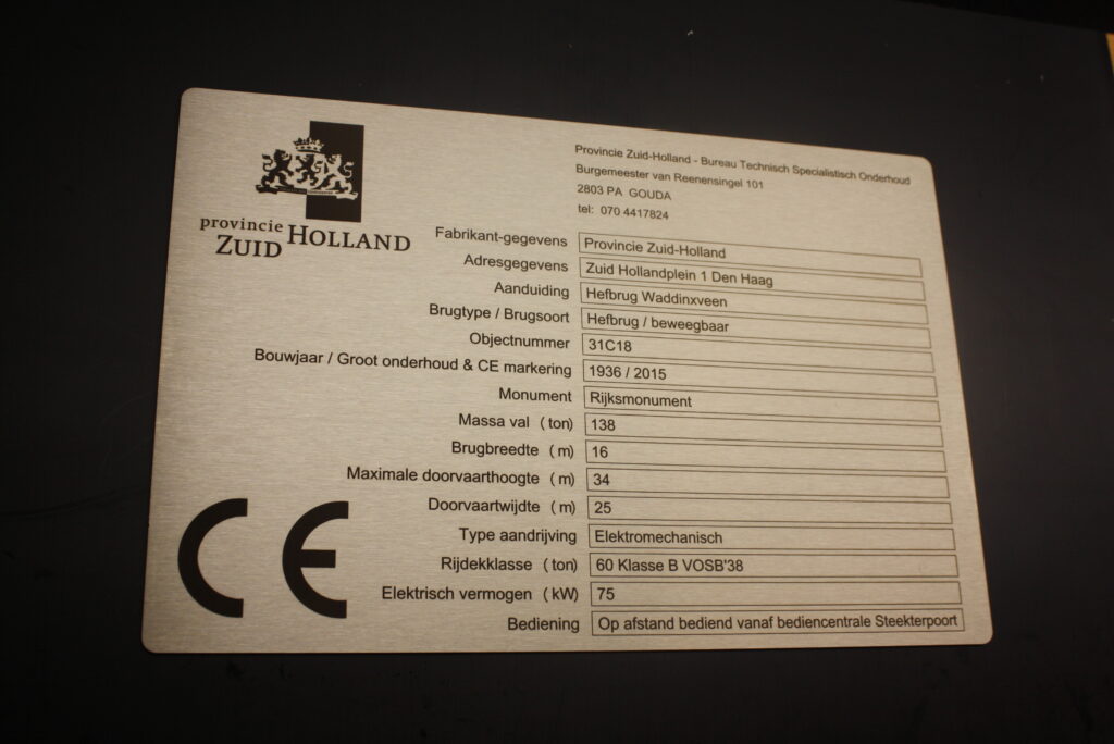 RVS typeplaat met lasergravure voor Provincie Zuid-holland