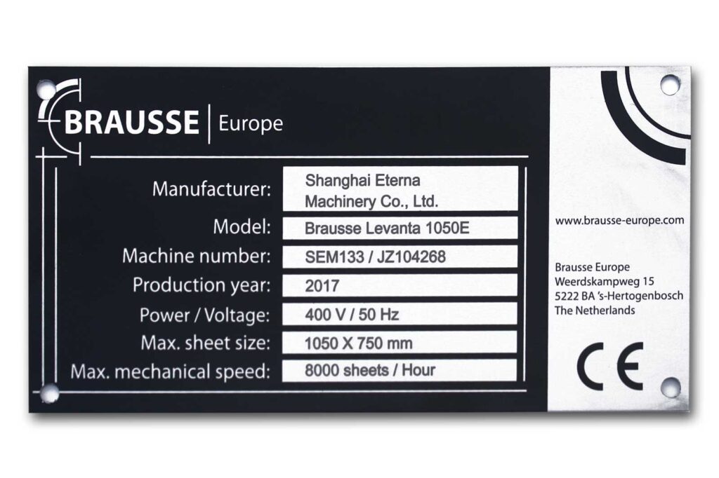 Typeplaat van aluminium voor brausse