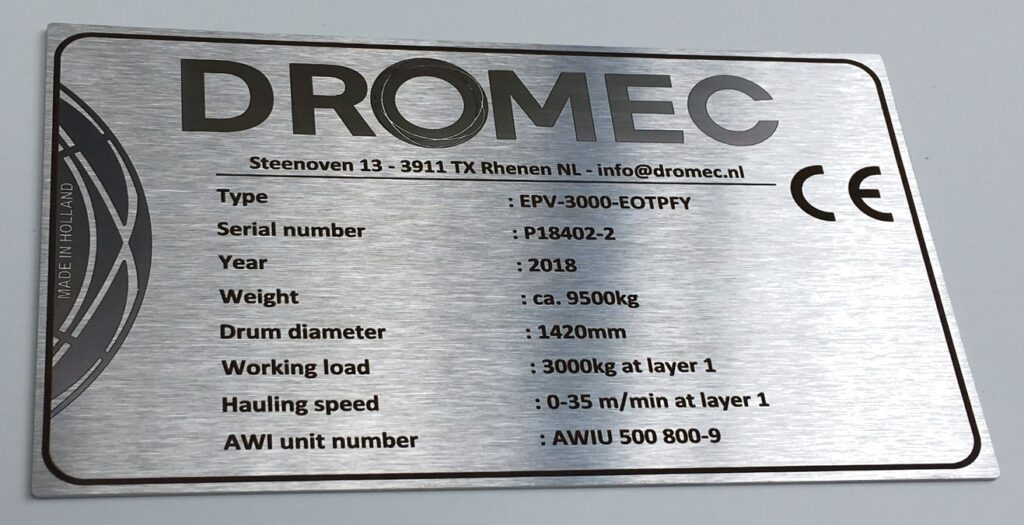RVS typeplaat met lasergravure voor Dromec