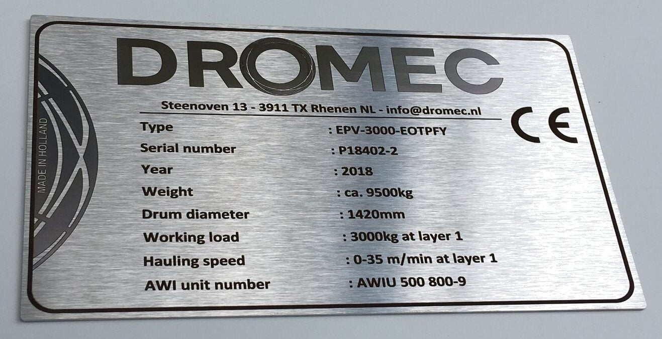 RVS typeplaat met lasergravure voor Dromec